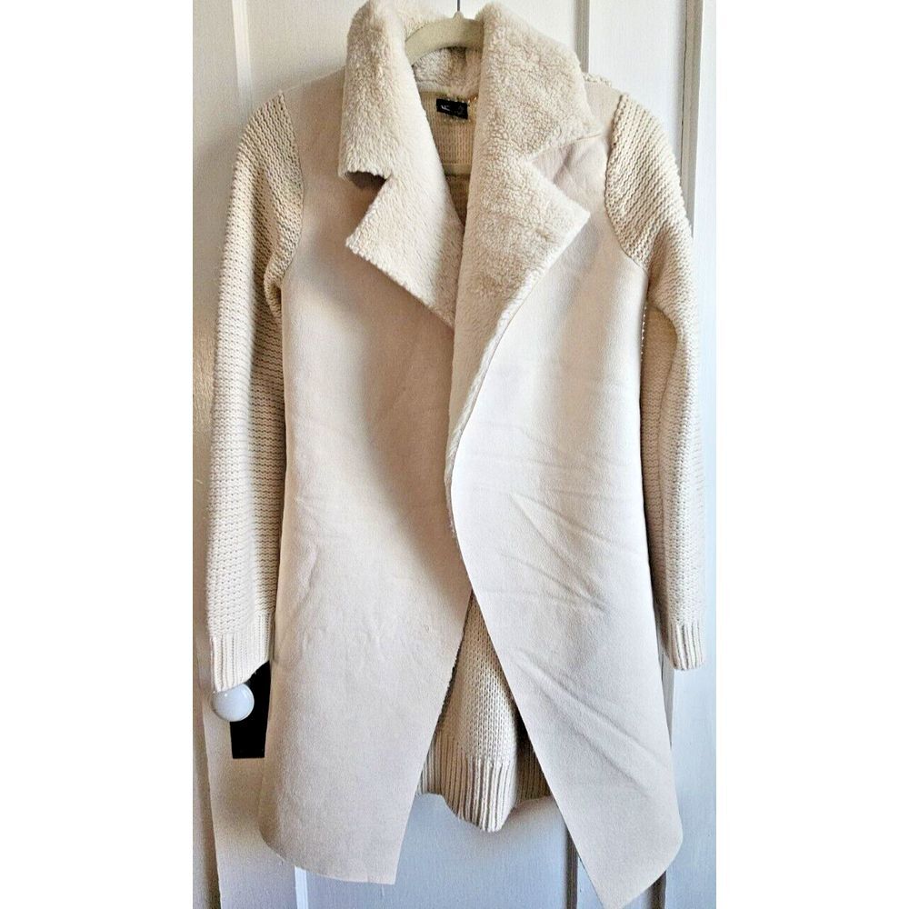 Women's Love Token Drape‎ open faux fur lined Cardigan sweater Ivory woman XS